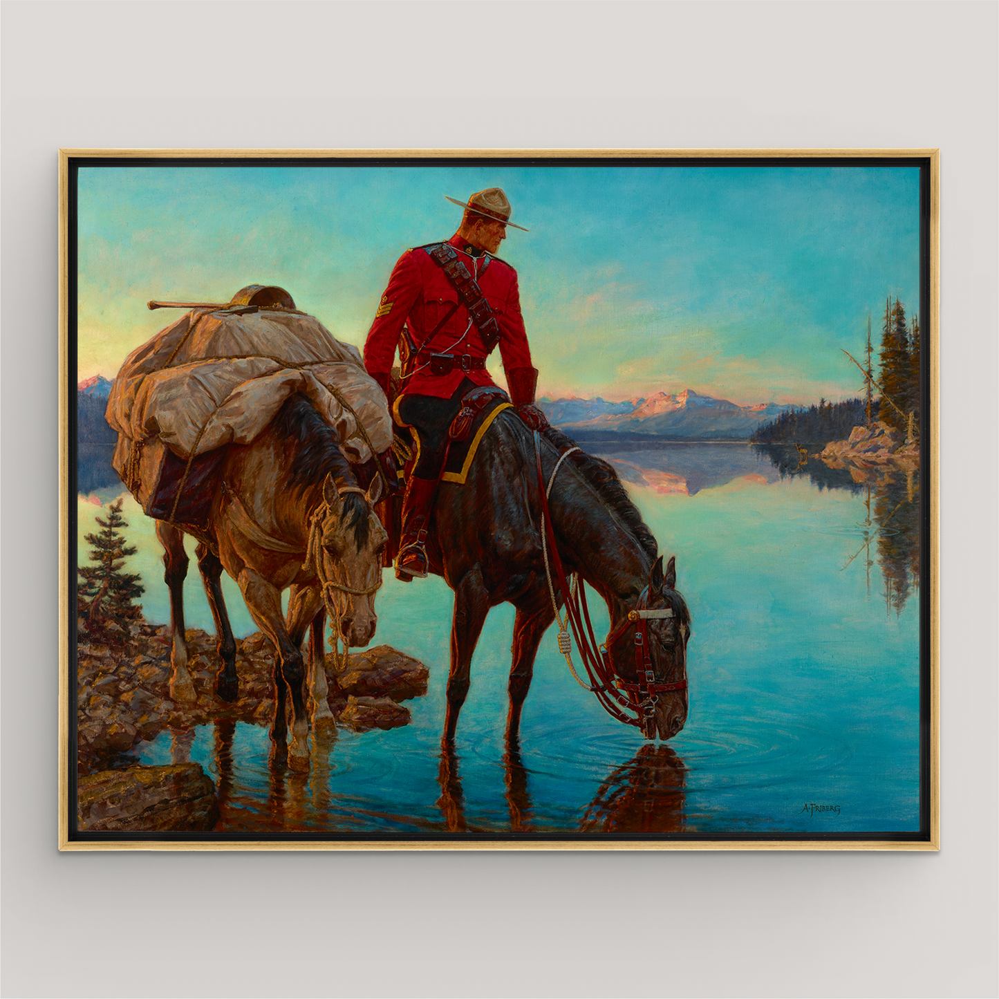 
                  
                    Mountie Watering Horse and Packhorse in Lake
                  
                