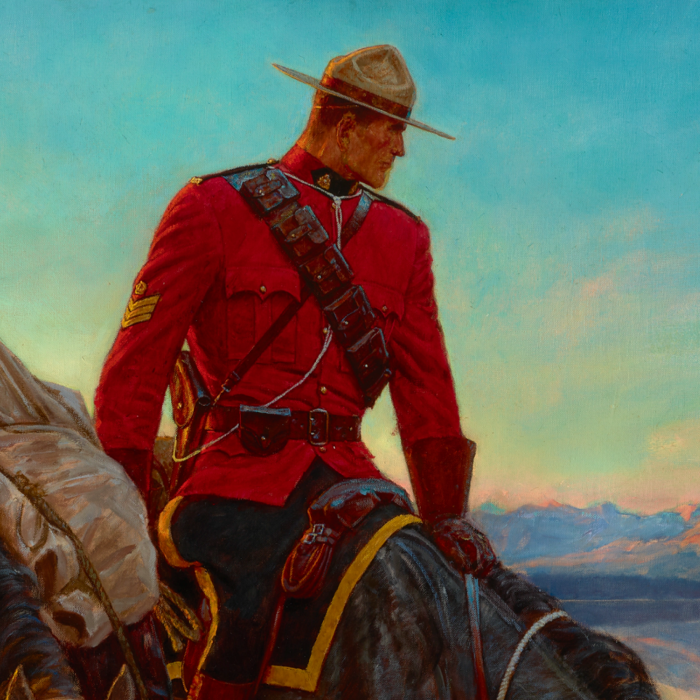 Mountie Watering Horse and Packhorse in Lake